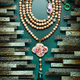 Design Long Style Four-leaf Clover Embroidered Sachet Necklace(Light brown beads)