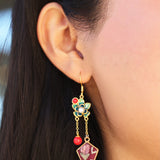 Design Style Diamond-shaped Flowers And Red Beads Earring