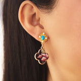 Design Style Four-leaf Clover-shaped Turquoise Pearl Earring