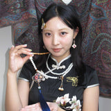 Design Long Style Four-leaf Clover Embroidered Sachet Necklace(White beads)