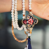 Design Long Style Four-leaf Clover Embroidered Sachet Necklace(White beads)