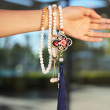 Design Long Style Four-leaf Clover Embroidered Sachet Necklace(White beads)