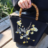 Design Style Bamboo-Handled Embroidered Handbag