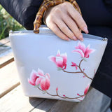 Design Style Bamboo-Handled Embroidered Handbag
